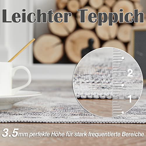 TOPICK Fußmatte Waschbar Fussmatte Innen Grau Vintage Blume Orientalischer Dünner Faltbar Türmatte Abtreter rutschfest Teppich für Haustür Eingangs Küche Patio Flur Schlafzimmer 60x90cm