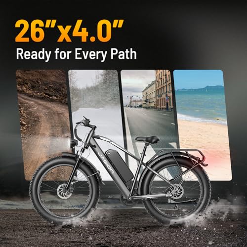 Image of Jasion EB5 MAX Electric Bike for Adults with 2000W Peak Motor, 48V 15Ah (720Wh) Battery Electric Mountain Bike, 26'' x 4'' Fat Tire Ebike, 28+MPH Speed, Cruise Control, with Fenders, Rear Rack
