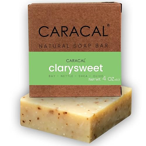 CARACAL Clarysweet - Barra de jabón natural de hierbas veganas para hombres y mujeres, laurel de bahía amaderada, salvia clara, ortiga, oliva,