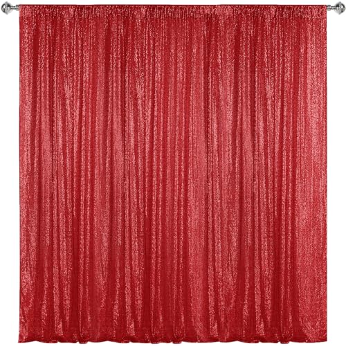 Sugargirl Red Sequin Backdrop Curtain 10FTx10FT Glitter Red Background Drapes Sparkle Photography Backdrop for Party Wedding Birthday Wall Decoration(1 Panel)