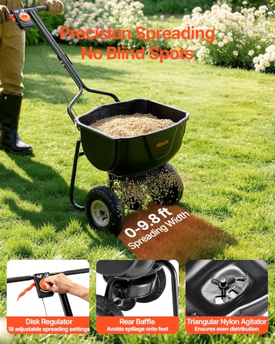 Image of VEVOR Walk Behind Spreader 60 lbs Capacity Push Broadcast Spreader Black | for Lawn & Garden, 0-9.8 ft Spreading Width & 18 Adjustable Settings, 8 in All Terrain Pneumatic Tires for Seed, Fertilizer | For Lawn & Garden, 0-9.8 ft Spreading Width & 18 Adjustable Settings, 8 in All Terrain Pneumatic Tires for Seed, Fertilizer
