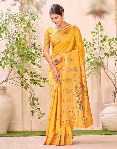 Image of SIRIL Women's Weaving Paithani Silk Saree With Unstitched Blouse Piece