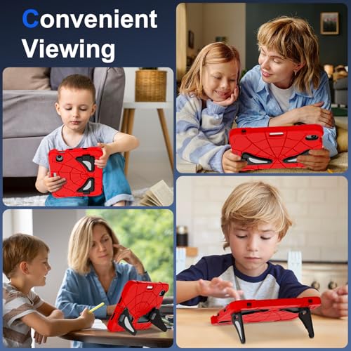 Image of Kids Case for iPad Mini 7 A17 Pro 2024 / Mini 6 8.3 inch, Spider Case for iPad Mini 7th 6th Generation, Shockproof Durable Full Protective Cover with Pencil Holder, Kickstand (Red+Black)