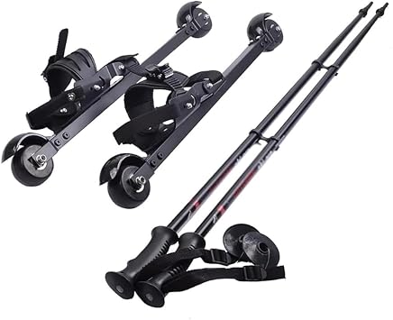 Roller Ski, Roller Dry and Dry Ski, Track and Field Ski Kit for Cross-Country and Off-Road Practice, Aluminum Alloy Buckle Fixed, Take Off Free Ski Pole Set, Compatible with Balance Training