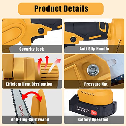 BIAOQINBO Mini Kettensäge mit Akku,6 Zoll und 4 Zoll 21v 2-in-1 Elektrische Akku Kettensäge Tragbare mit Bürstenlosem Motor Einhand Kettensäge für Schneiden von Ästen Bäume Gartenarbeiten Wälder – Bild 5