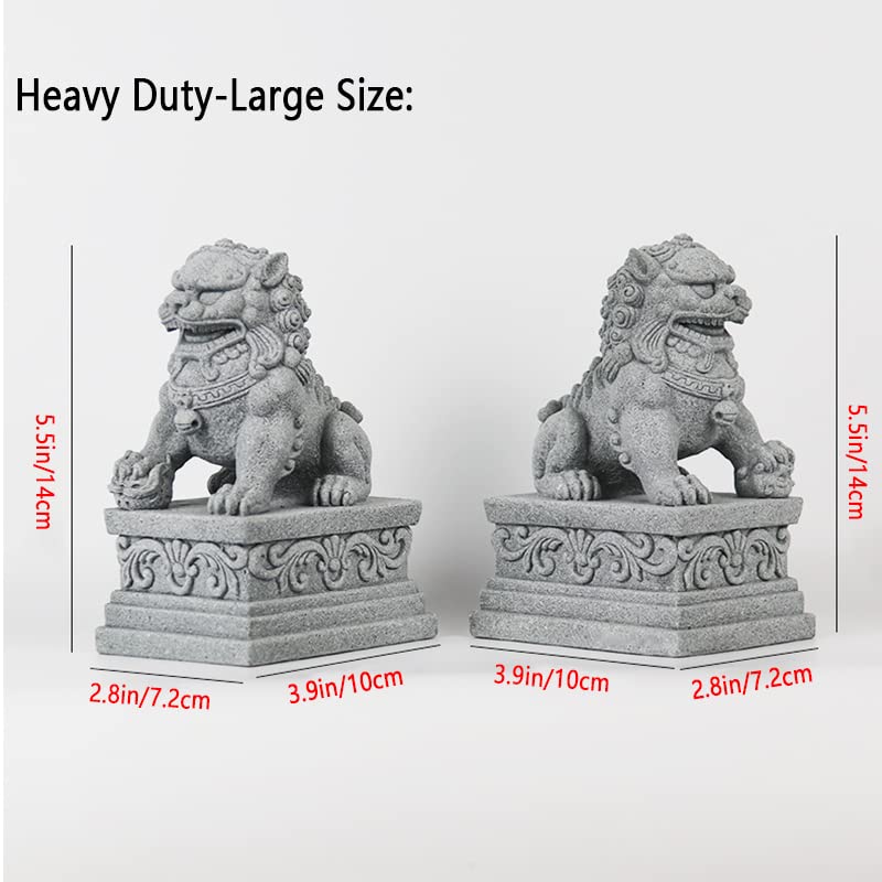 Image of livelyfish Large Asian Fu Foo Dogs Statues A Pair of Two Guardian Lion Sandstone Figurine Pets Fish Tank Aquarium Landscape Ornaments Accessories Feng Shui Decorations, XL