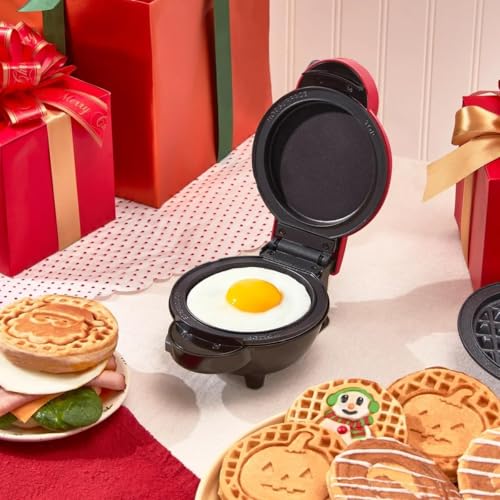 DASH Multimaker with 7 Removable Plates: Waffle Iron & Griddle + 3 Themed Plates - Santa Pumpkin Snowman - Mini Waffle for Halloween and Christmas Holidays - for Kids and Families (Red) by DASH - Image 4