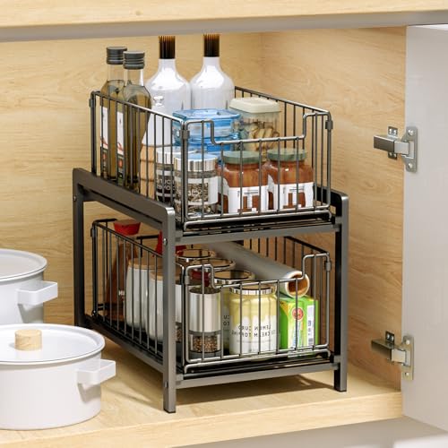 Daitore Küchen Organizer Ausziehbar, 2 Etagen Gewürzregale, Küchenschrank Organizer Ausziehbar, Schubladenregal für Küche, Wohnzimmer und Badezimmer