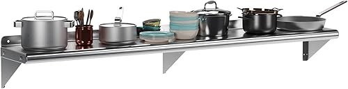 Garvee Estante de acero inoxidable con placa posterior, certificado NSF Estante de 12 pulgadas de ancho x 72 pulgadas de largo para colgar ollas,