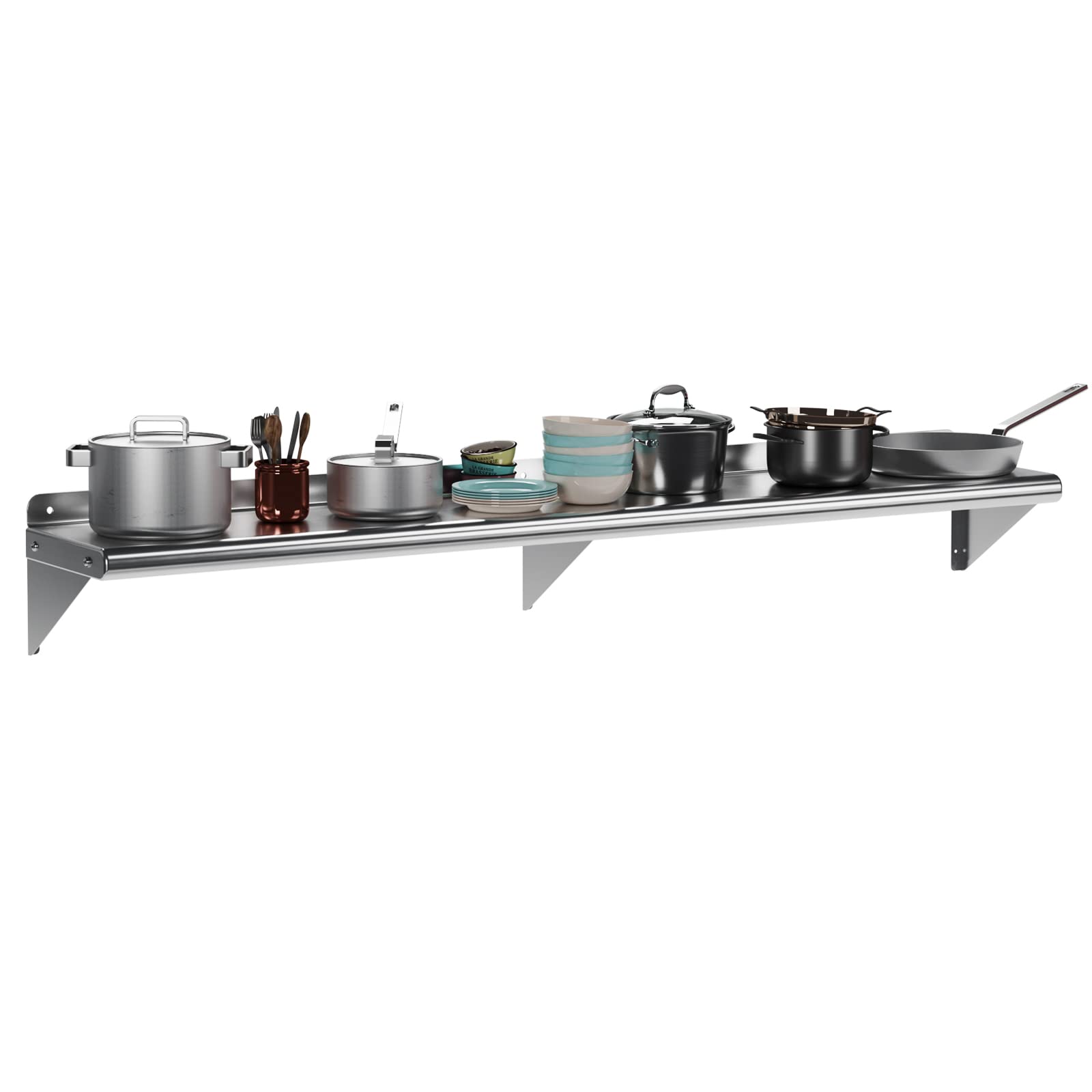 FGJtguE floating shelves, [NSF Certified] 12" W×48" L Shelf with 10 S Hooks for Hanging Pots Pans,Kitchen Restaurant Hotel(72 Inch)