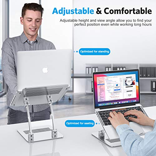 Omoton Adjustable Laptop Stand, Ergonomic Aluminum Laptop Holder Riser With Cooling Function, Compatible With Macbook Pro/Air, Dell, Hp, Lenovo And All Laptops (11-17.3 Inch), Silver #TOP4