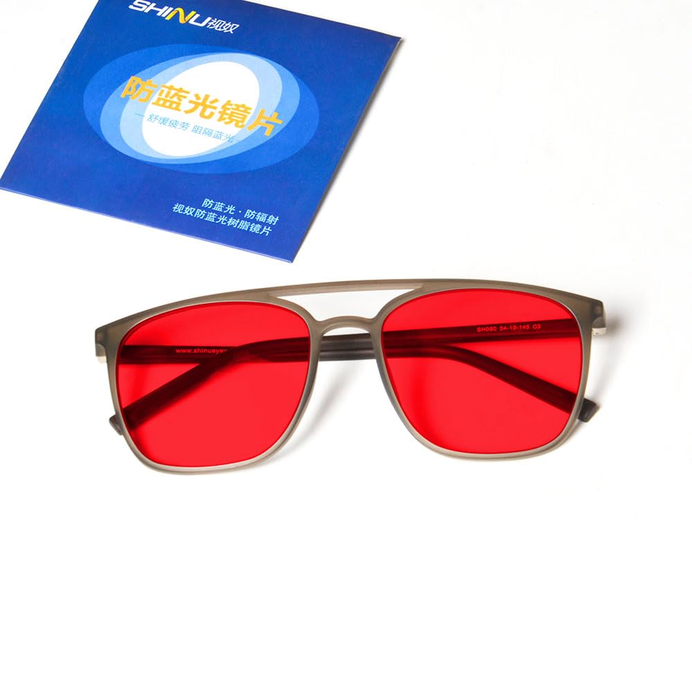 SHINU Gafas de bloqueo de luz, lentes rojas, lentes azules y verdes de bloqueo disruptivas, eliminan la fatiga ocular 080RD
