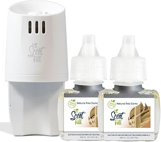 Scent Fill 100% Natural Palo Santo Plug in Air Freshener, Scented Oil Refills, 2 Refills + Diffuser