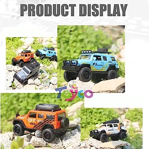 Image of toyco Diecast Offroad Car Toy for Kids | 1:36 Alloy Metal SUV with Pull Back Action, Openable Doors, Shiny Finish & Smooth Edges | Mini Model Vehicle (Multicolor, Pack of 1, Age 3+ Years)