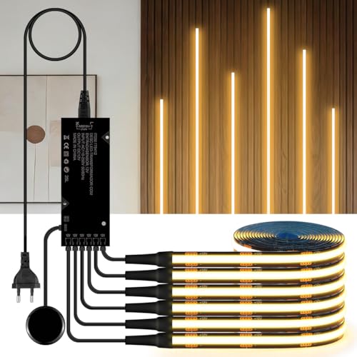 OOWOKS Éclairage d'armoire Bande LED COB à intensité variable Bande tactile pénétrante 1m Blanc chaud 12V Panneaux acoustiques LED avec interrupteur tactile et interrupteur à balayage manuel,3er,2M