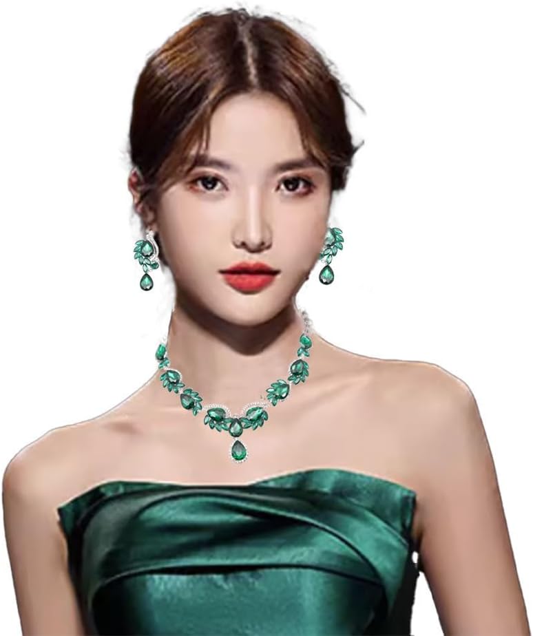 Elegant Crystal Jewelry Set for Women Teardrop Rhinestone Necklace and Dangle Earrings Set for Bridal Evening Prom Jewelry - Image 2