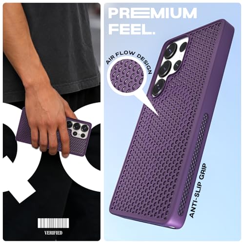 Image of Pikkme Back Cover for Samsung S26 Ultra 5G | Honeycomb Cooling Design | Silicone Heat Dissipation | Mag-Safe Compatible | Shockproof Camera Protection Bumper Case (Purple)