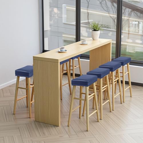 Image of PU Leather Bar Stool Covers Rectangular, 100% Waterproof Stool Covers Rectangle Super Stretch 20% Thicker Leather Saddle Stools Cover Rectangular Counter Bar Stools with Elastic Band (4 PCS, Navy)
