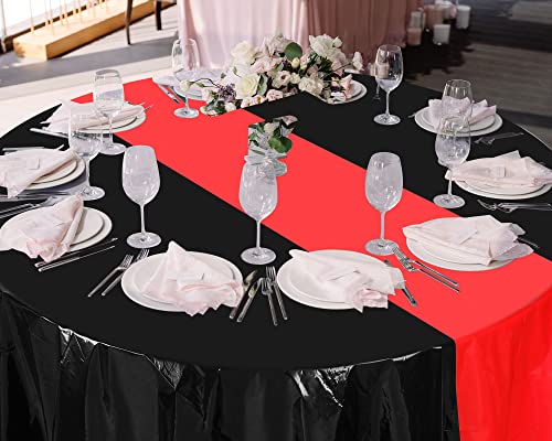 Image of Remagr 3 Pcs Round Plastic Tablecloth 84 Inch Disposable Tablecloth Party Table Cover for Graduation Wedding Birthday Retirement Decoration (Black,Red)