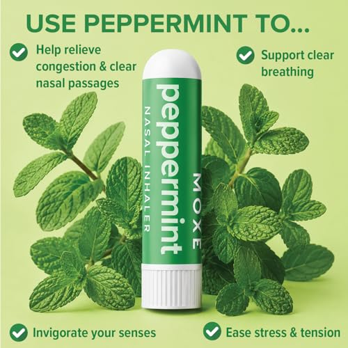 Image of MOXĒ Peppermint Essential Oil Nasal Inhaler Stick, Cooling & Refreshing 3PK | Pure Peppermint Essential Oil for a Cooling Sensory Experience; Headache Support, No-Mess Portable Aromatherapy