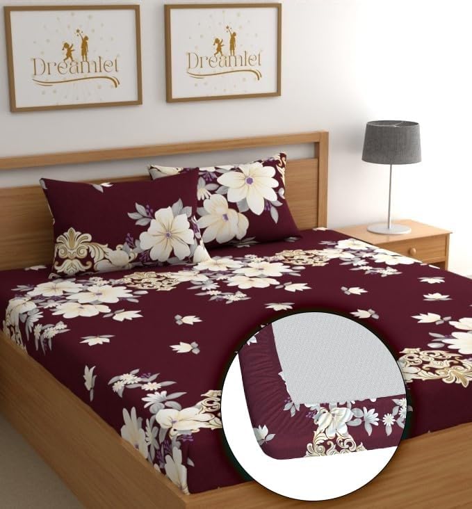 DREAMLET Bedsheet for Double Bed, Double Bedsheet Glace Cotton, Double Bedsheet,Elastic Fitted Bedsheets Double Bed Size, 160 TC Glace Cotton Bedsheet with 2 Pillow Covers (Brown, Double) (B0D3QGW97Y) Amazon Price History, Amazon Price Tracker