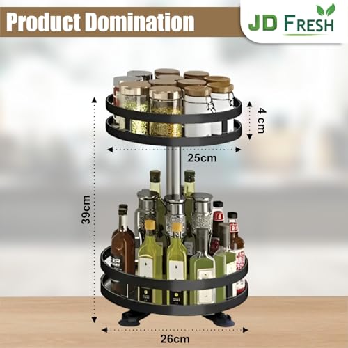 Image of JD FRESH 360 Rotating Spice Rack Organiser /Multifunctional Spice Rack /Table Top Storage Rack /Non-Slip Spice Holder Organizer for Kitchen /Living Room- Black (2-Tier, Round)