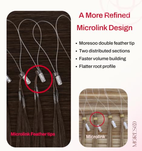Image of Moresoo Microlink Hair Extensions, Feather Tip, Medium Brown, 18 Inch 40g