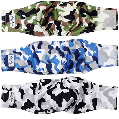 Image of JoyDaog Reusable Belly Bands for Medium Dogs,3 Pack Premium Washable Dog Diapers Male Doggie Nappies Wrap Camo,L