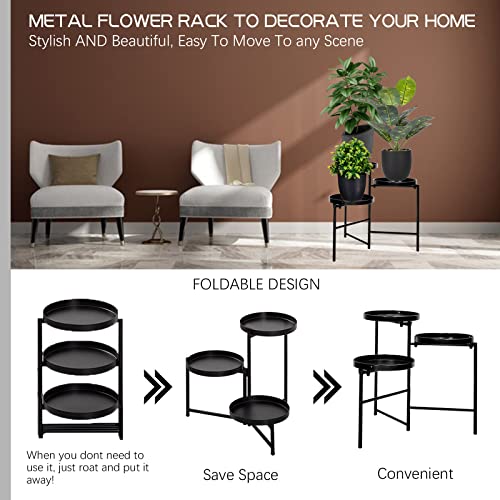 Capbias Metal Plant/Flower Stand Indoor Or Outdoor, 3 Tier Tall Plant Stand Shelf Holds 3-Flower Pot For Patio Garden, Living Room And Corner Balcony (Black,1Pack) #TOP3