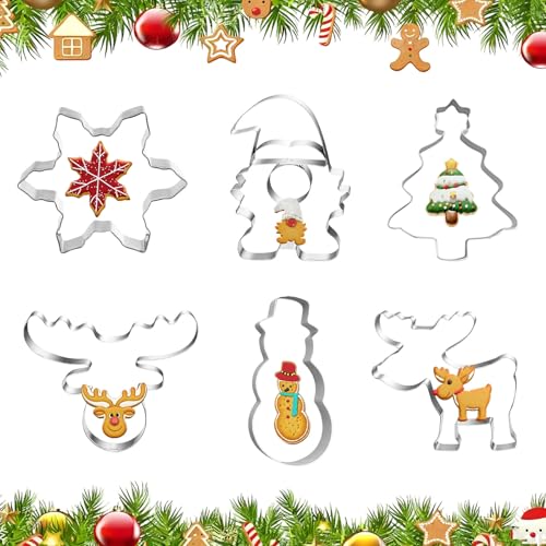 KLINNA Lot de 6 emporte-pièces de Noël, emporte-pièces pour biscuits pour une cuisson sûre, emporte-pièces pour biscuits réutilisables en acier inoxydable pour biscuits de Noël et pâte à sucre, flocon