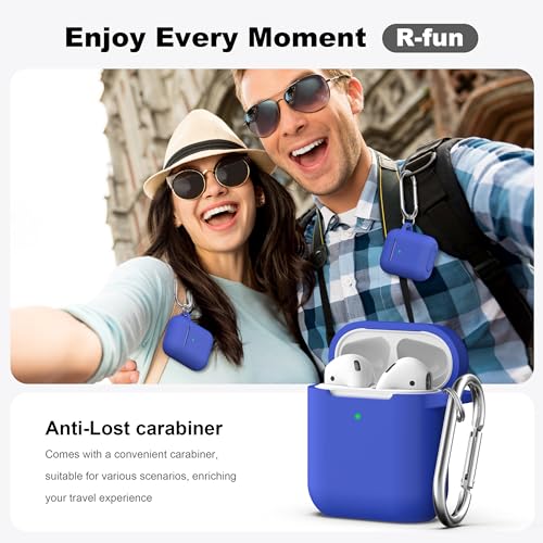 Image of AirPods Case Cover with Keychain, Full Protective Silicone AirPods Accessories Skin Cover for Women Girl with Apple AirPods Wireless Charging Case,Front LED Visible-Blue