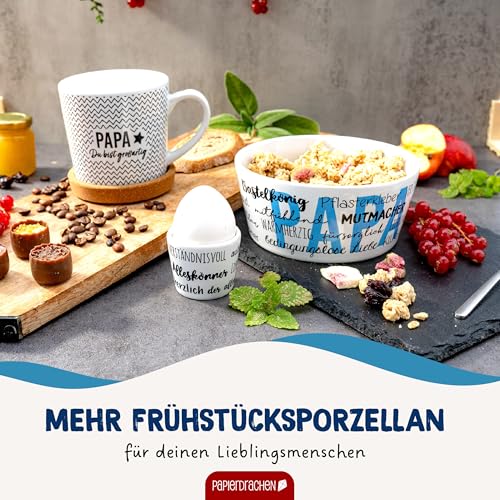 Papierdrachen Müslischale Porzellan - Papa - Mutmacher & Held Design Blau - Weiß Schwarz - 15 cm - Geschenk Vatertag - Innendruck Ich hab dich lieb