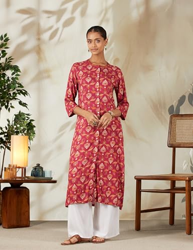 Image of BIBA Solid Rayon Straight Fit Women Kurta