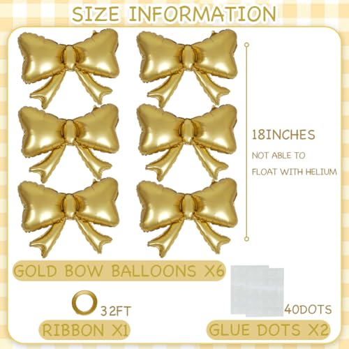 Image of 6 Pieces Bow Balloons, Gold Matte Metallic Foil Bowtie Balloon for Women Men Girls Boys Bow Happy Birthday Party, Wedding Bridal Shower, Baby Shower, Balloon Garland Accessories