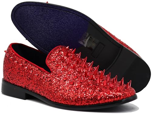 Image of SPK16 Men's Vintage Spike Dress Loafers Slip On Fashion Shoes Classic Tuxedo Dress Shoes