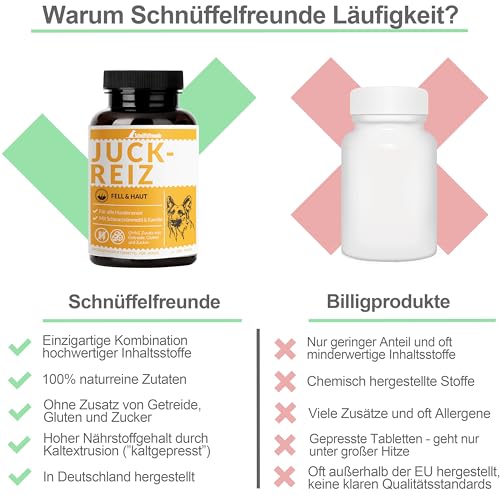Schnüffelfreunde Juckreiz Drops für Hunde I bei trockener Haut & Schuppen I unterstützt Fell & Haut beim Hund von innen I mit Schwarzkümmelöl, Kokosöl, Kamille (150g - ca. 180 Stück)