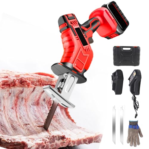 Sierra de sable sin cable 3000mAh para carne, huesos, 21V Sierra para huesos con maletín ABS, 2 sierras, 1 guantes resistentes al corte,1Battery