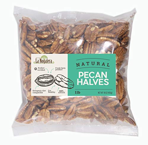 La Nogalera â€“ Natural shelled Pecan Halves in 1 pound bag. Raw pecan nut halves, NO SHELL, Non-GMO, Kosher, and Halal Certified and Ketogenic friendly
