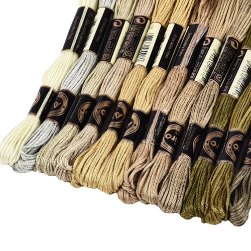 Image of 12 Skeins 105 Yards 6 Ply Brown Embroidery Thread Assorted Gradient Bulk Friendship Bracelet String Variegated Cross Stitch Yarn Polyester Floss Set for Crochet Hand Sewing Knitting Crafts