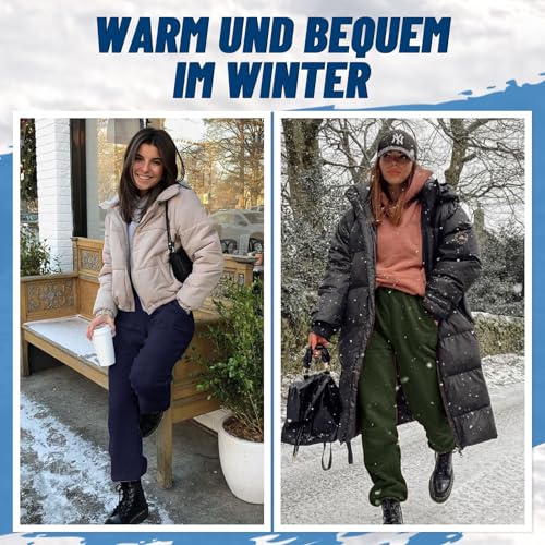 DDOBB Thermohose Damen Winter Gefütterte Jogginghose Warm Fleecehose Mit Taschen Sportleggins Kordelzug Laufhose Trainingshose Wanderhose Sweatpants Freizeit Outdoor Hosen(Gefütterte-Schwarz, S)