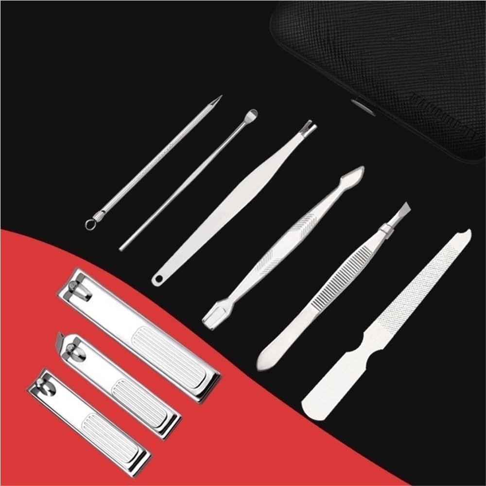 Juego de cortaúñas Kit de manicura y pedicura, tijeras portátiles de acero inoxidable for uñas, 10 piezas, herramientas de manicura y realce, herramientas for el cuidado de las uñas con estuche de via