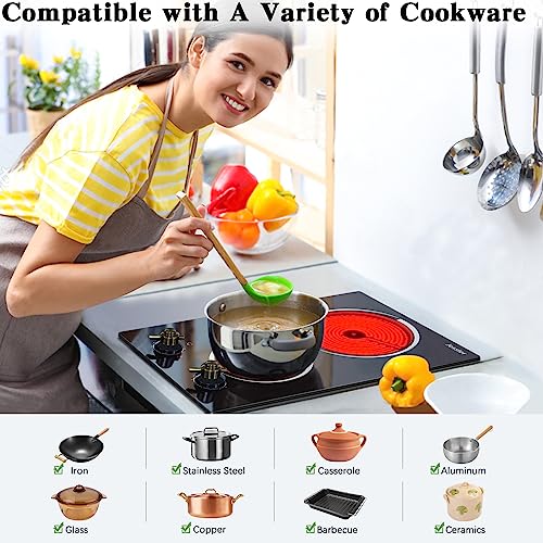 Jessier 12 Inch Electric Cooktop - 2 Burner Drop-In Radiant Electric Cooktop With Knob Control, Ceramic Electric Stove Top With 9 Heating Levels, Residual Heat Indication, 220-240V Hardwired (No Plug) #TOP3