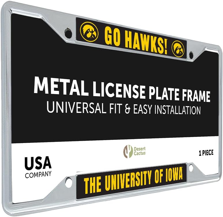 Desert Cactus University of Iowa License Plate Frame Hawkeyes Holder for Front or Back of Car Metal Car Tag Holder Officially Licensed (Slogan 1)