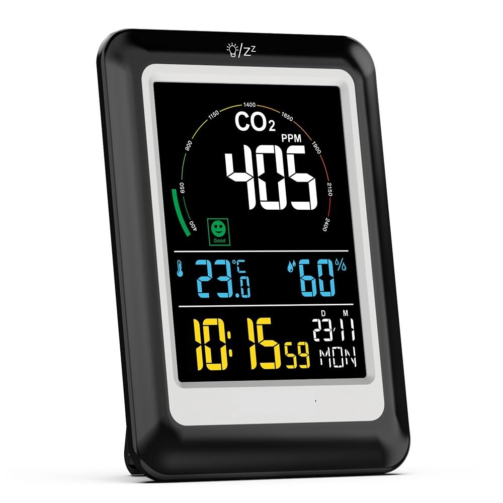 Détecteur de gaz, Nouveau détecteur de qualité l'air, dioxyde Carbone, Moniteur gaz à Effet Serre for la Production agricole, testeur, Compteur CO2(Black)