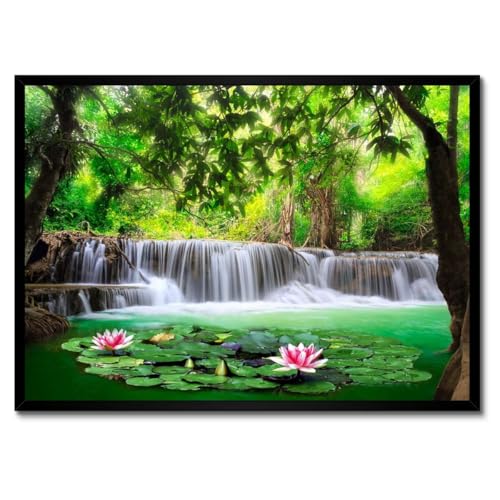 Poster cascade en Thaïlande avec cadre blanc 70x50 cm pour décoration murale salon
