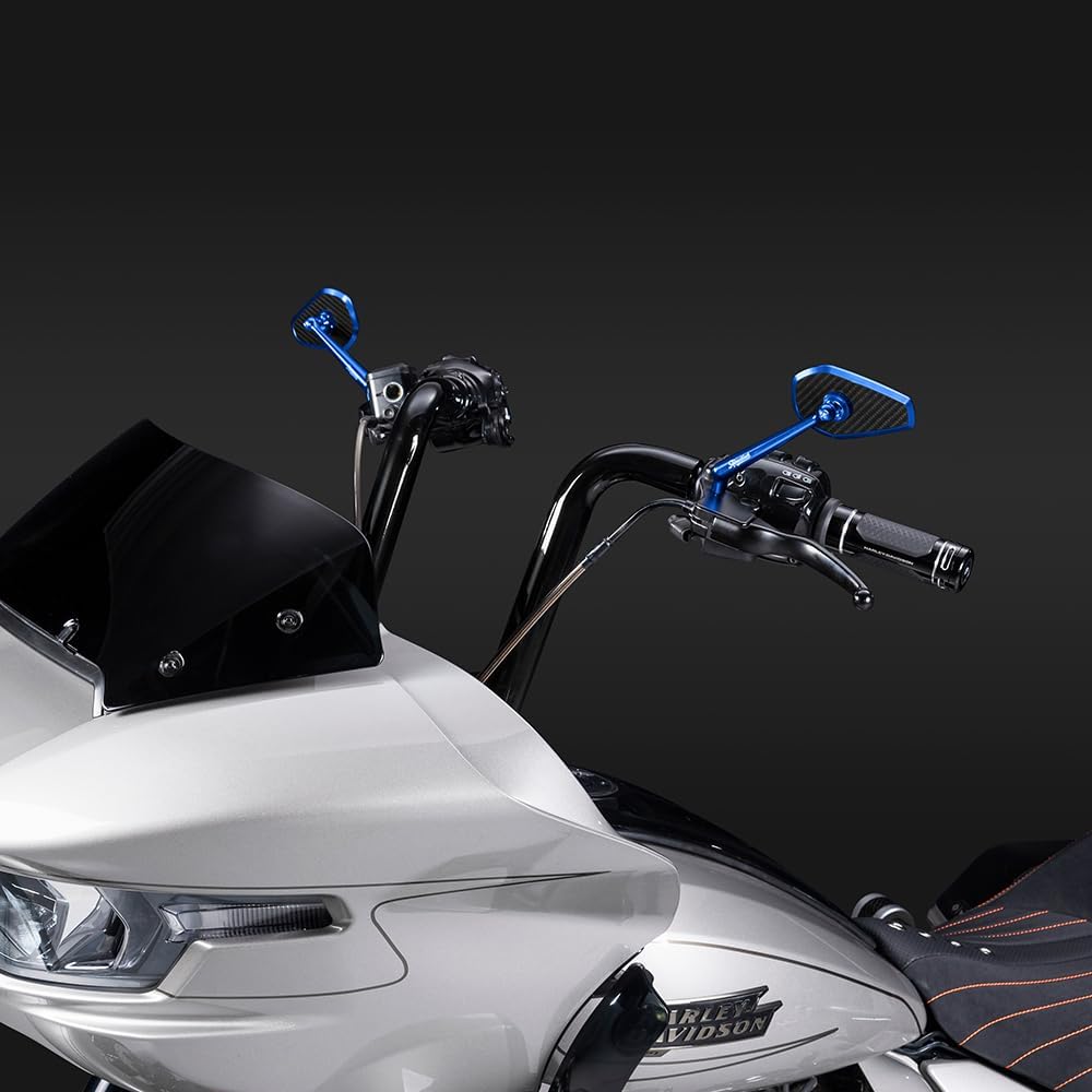 Advanblack Axion Performance Style Mirrors Harley Motorcycle Rear View Mirrors Compatible with Sportster Softail Road Glide Electra Street Glide King Dyna Ultra V-rod Indian (Blue)