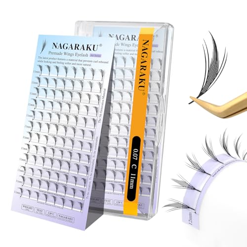 NAGARAKU Premade Anime Wings Fans Lashes 0.07 C Curl 11mm Mix Spikes