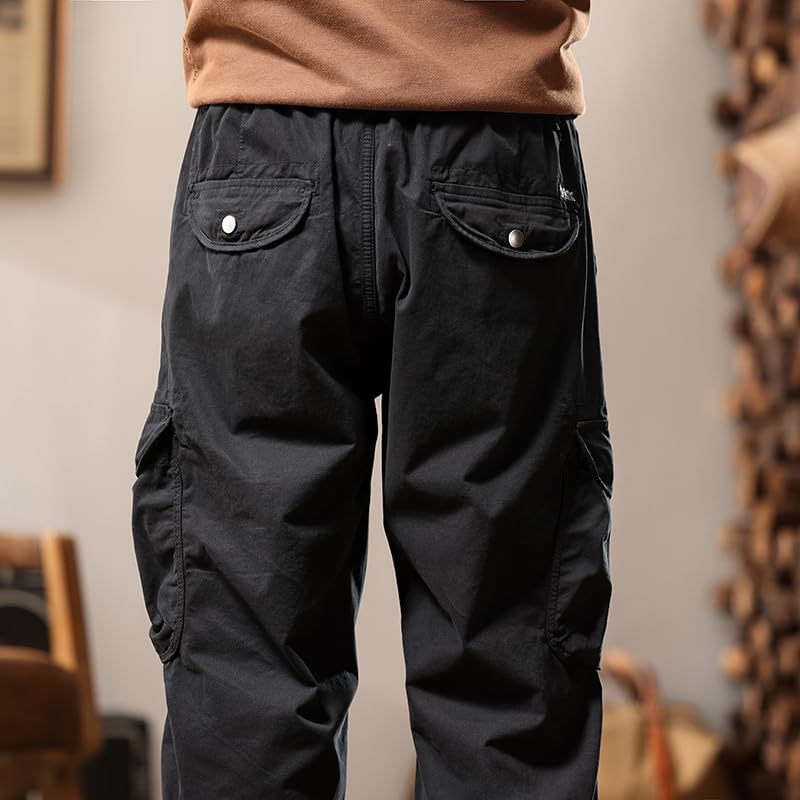 G-STONE Mens Cargo Pants with Pockets Cotton Comfortable Casual Military Drawstring Pant Fashion Zipper Trousers Hem3