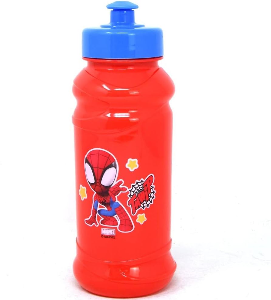 Spidey & Friends 16oz Water Bottle - Cool Kids Red Pull-Top Bottle with Marvel Spider-Man Design for Sports, School & Playtime - Easy Carry & Grip Reusable Drinking Water Bottle