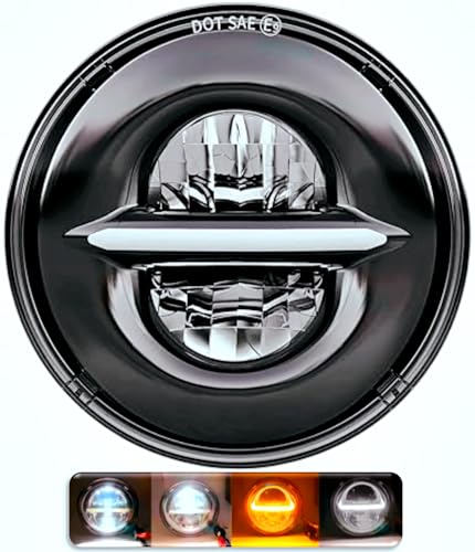 Image of ELTRON TURBO Warranty Imported DC Power Minus DRL 7 Inchs Headlight Front LED Headlight Bulb White and Yellow, Angel Eye Lamp Compatible for All Bullet & Thar Models, Hi And Low Beam Amber (Pack Of 1)